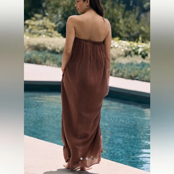 Anthropologie Black Strapless Gauze Maxi Dress - Picture 2 of 3